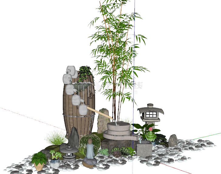 设计感生态竹石庭院摆件su模型-图二