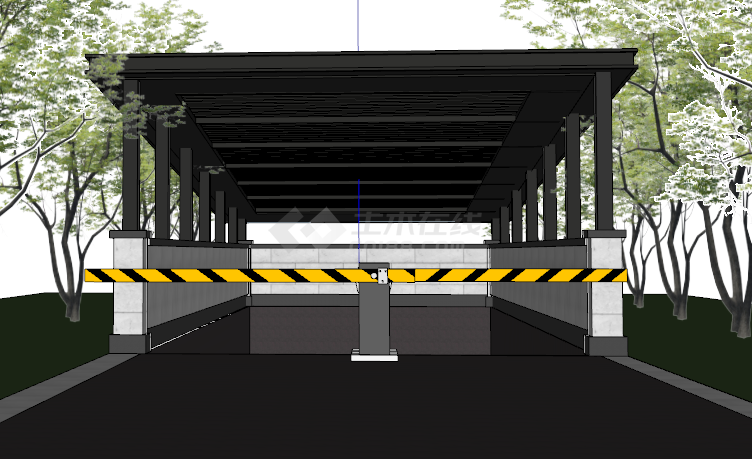 自动升降杆车库出入口SU模型-图二