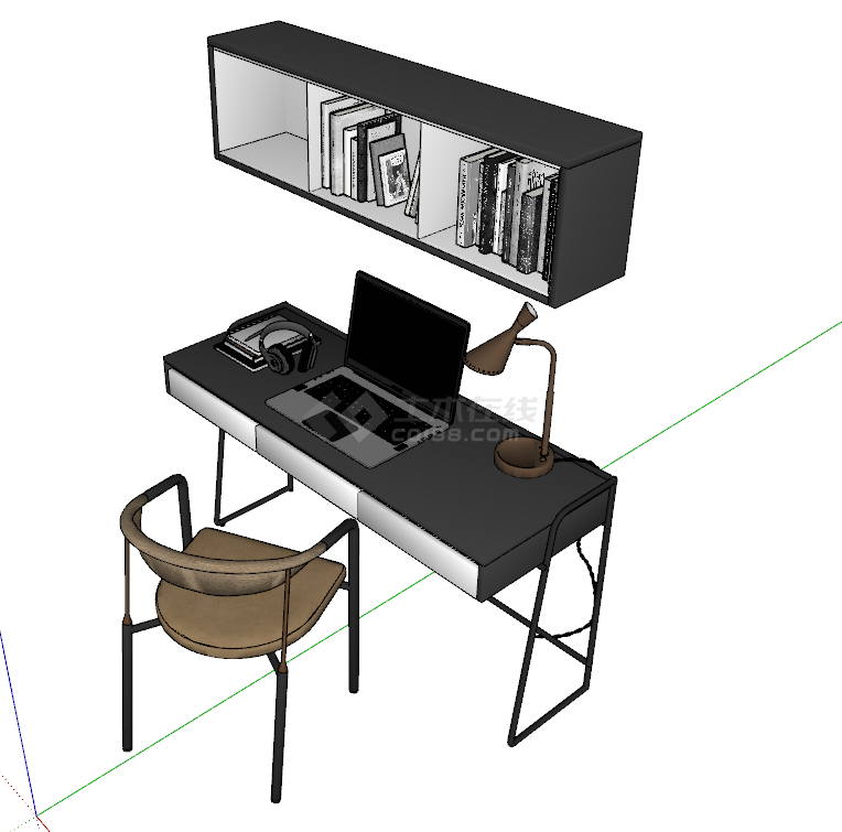 新中式办公书桌椅su模型-图二