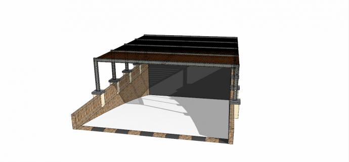 超大钢木结构风格地下出入口su模型_图1