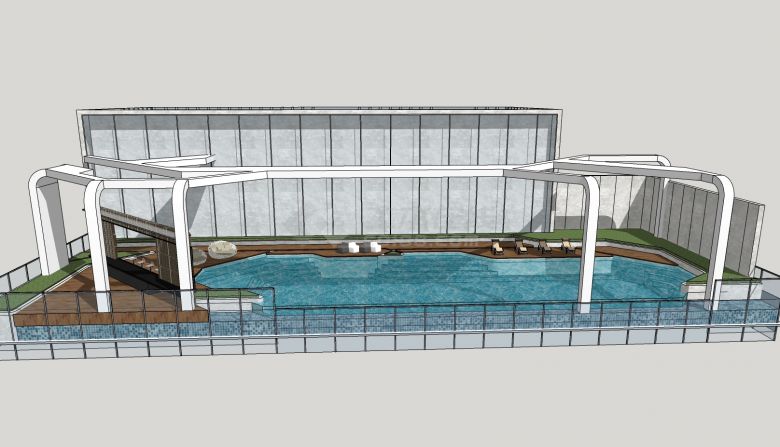 宽大式大型屋顶泳池su模型-图二