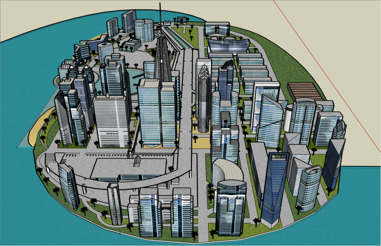 大规模创新现代风格城市规划su模型-图二