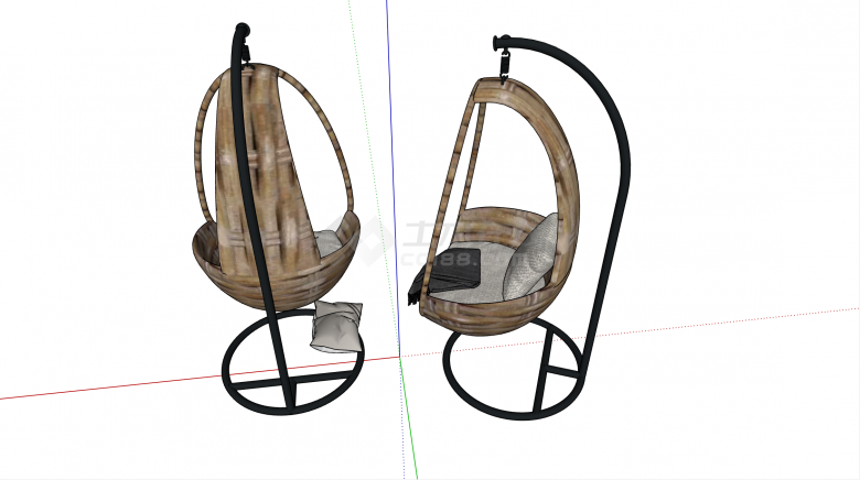 简欧现代带支架木质吊椅su模型-图一
