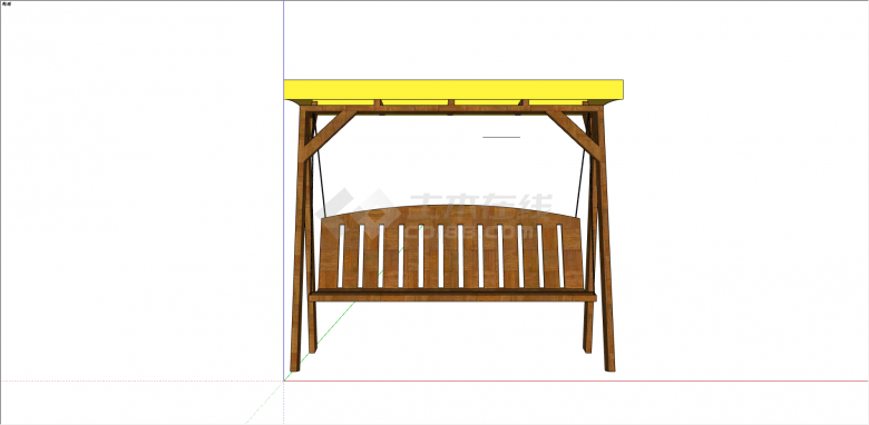 黄色顶棚木制秋千椅 su模型-图二
