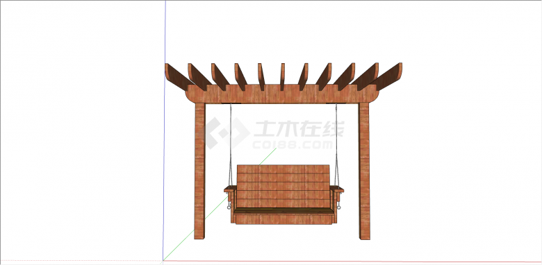 木制联排吊挂式秋千椅su模型-图一