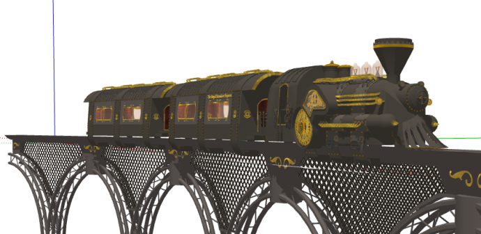 灰色桥梁复古火车su模型_图1