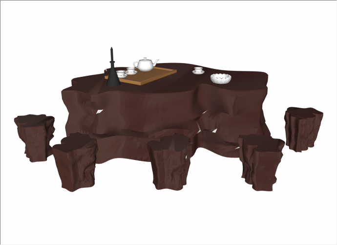 复古棕色石桌石凳su模型_图1