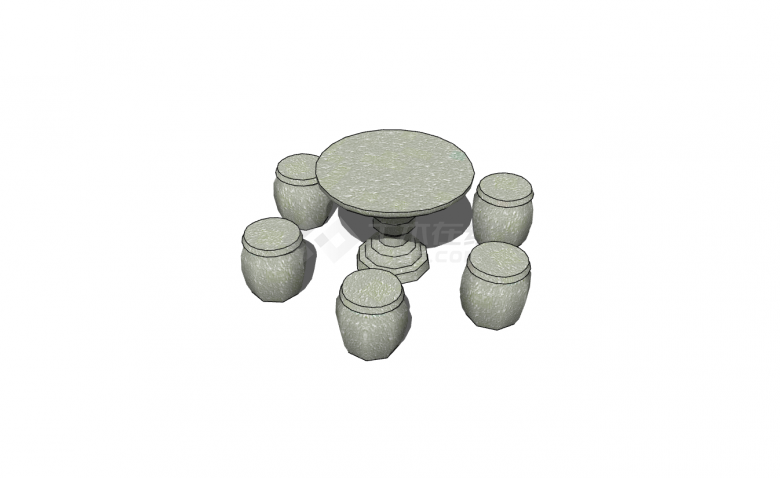 中式圆形石桌石凳su模型-图二