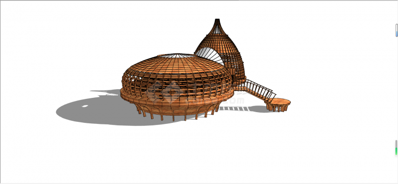 创意椭圆弧面木构鸟笼座椅su模型-图二