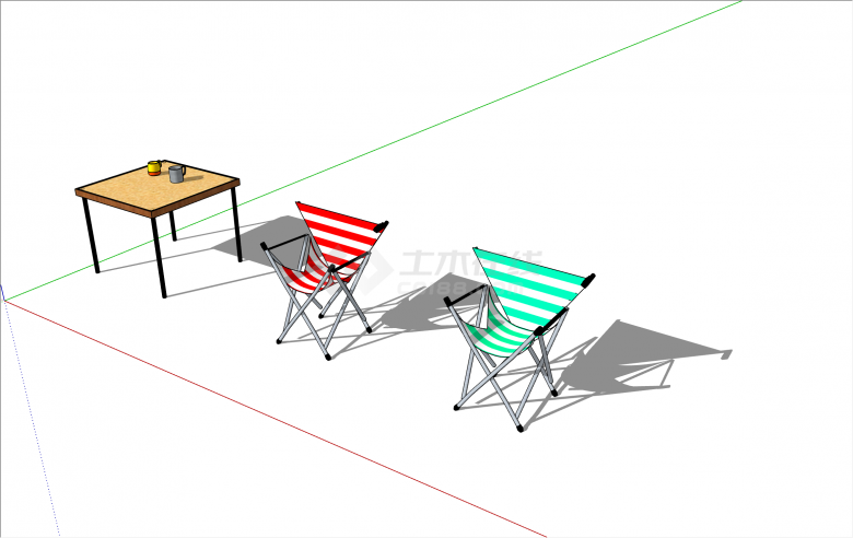 条纹便携式座椅桌子组合su模型-图一