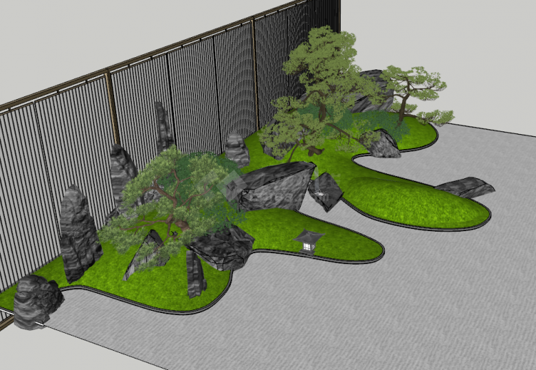 带石头带小树的景观建筑su模型-图二