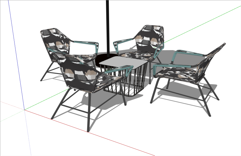 特色印花方形桌椅组合su模型-图二