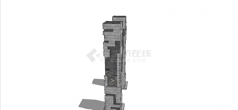 红军雕刻双条纪念柱su模型-图一