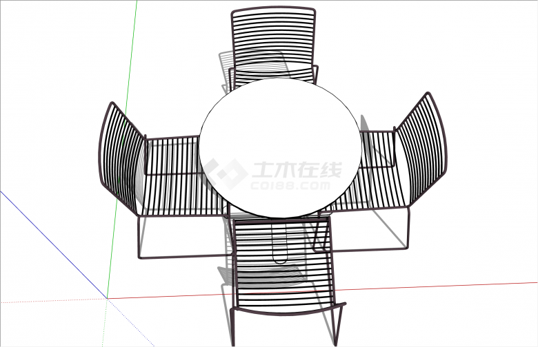 简约条线铁架桌椅组合su模型-图二