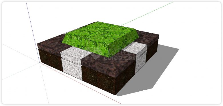黑白大理石方形树池su模型-图二