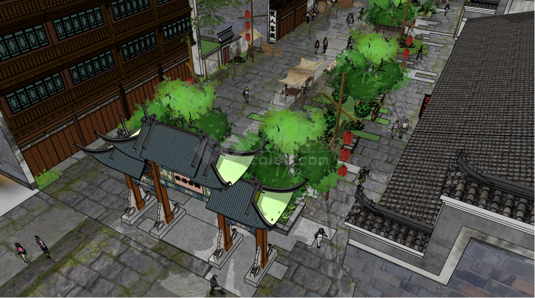 中式经典景区街道古镇建筑su模型-图二