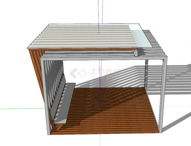 玻璃顶带凳子的廊架su模型-图一