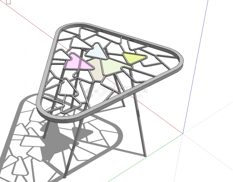 弧形三角的金属廊架su模型-图二