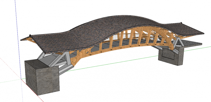 古典廊桥建筑su模型_图1