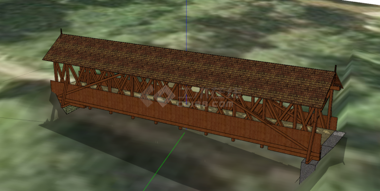 木质廊桥建筑su模型-图二