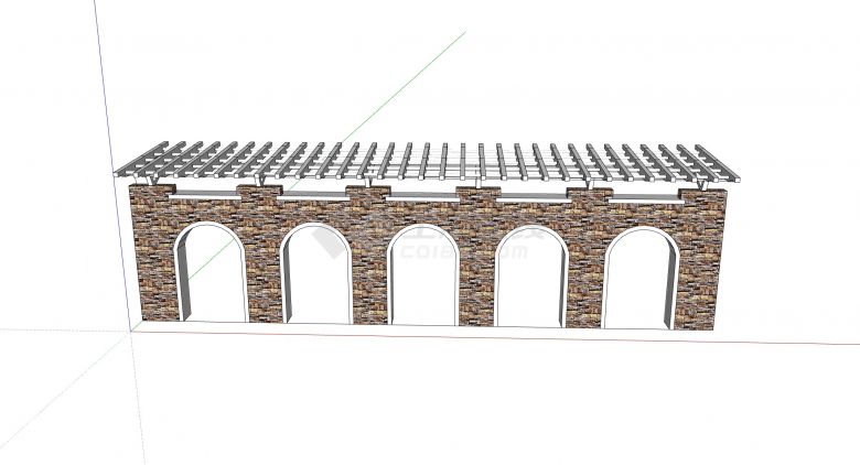仿石墙面拱形门洞廊架花架 su模型-图二