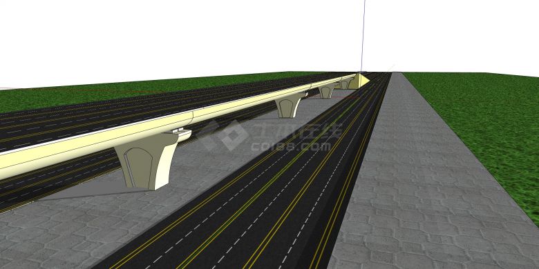 单层缓坡城市立交桥su模型-图二