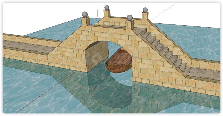 大理石护栏湖上拱桥su模型-图二