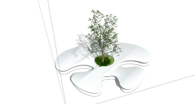 白色花瓣形状创意树池座椅su模型-图二