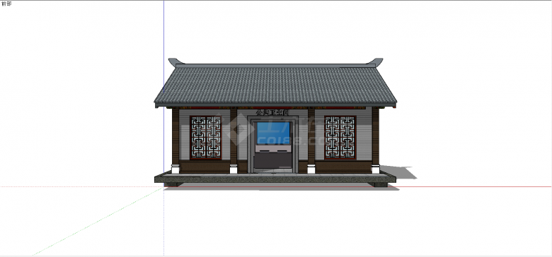 新中式古典木头柱子式砖砌公厕su模型-图一