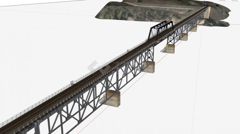 水泥墩钢架支撑铁路桥su模型-图二