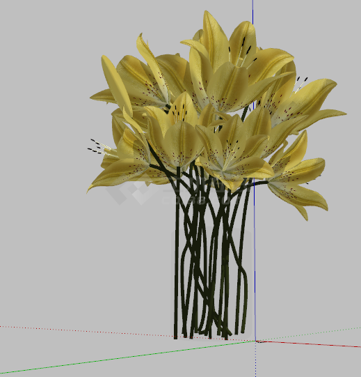 透明黄色花朵的花瓶su模型-图二