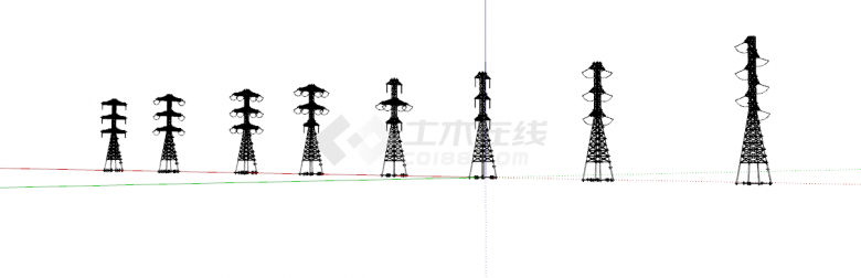 各种黑色现代电力线铁塔su模型-图一