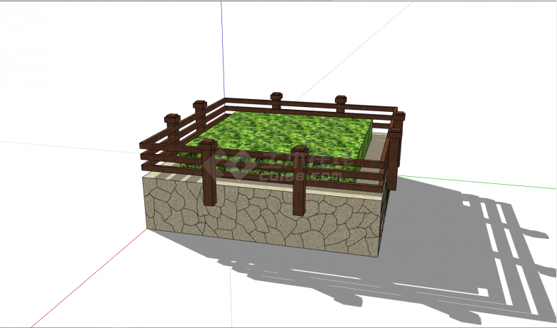 带围栏中式方形树池su模型-图二