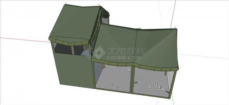 现代绿色多功能房型大型帐篷su模型-图一