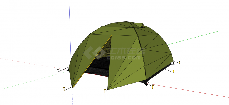 现代绿色经典家用野外用帐篷su模型-图一