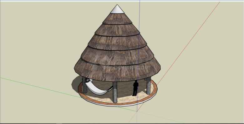 现代民俗风茅草圆亭su模型-图一