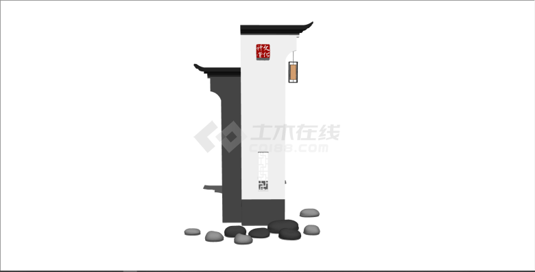 新中式古雅乡村标识墙 su模型-图一