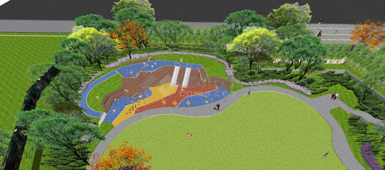 生机勃勃绿化好的现代水景树池su模型-图二