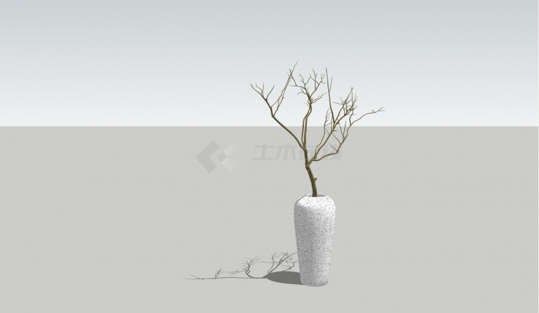 简约白色花瓶景观植物su模型-图一