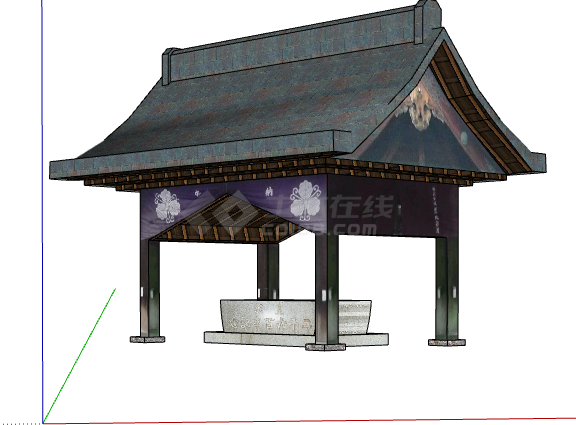 复古青色顶中式景观亭su模型-图二