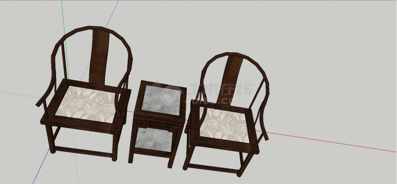中式环形靠背瓷式坐垫木制茶话椅su模型-图二