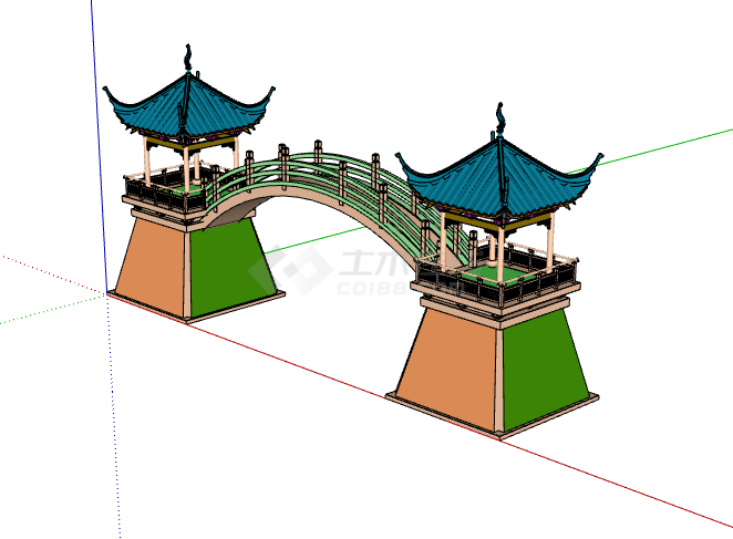 绿橘色蓝色新颖中式景观亭su模型-图二