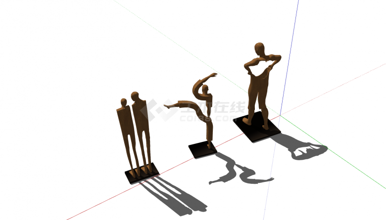 棕色直立跨越现代人物雕塑SU模型-图二