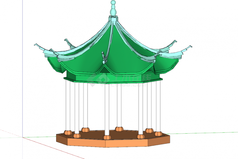 中式绿色顶景观亭su模型-图二
