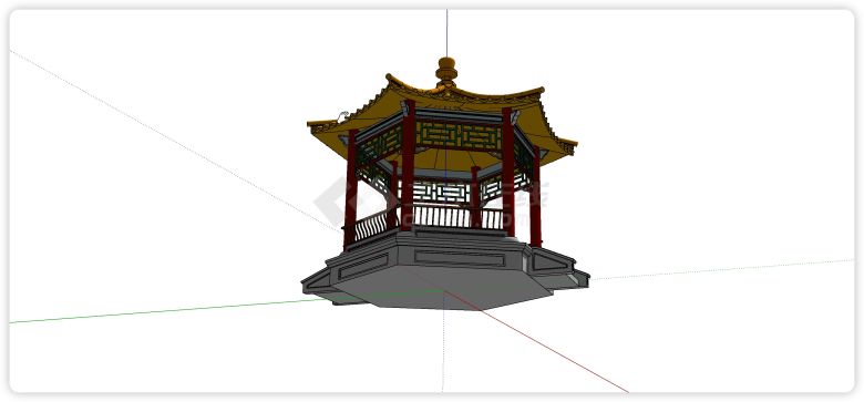 金色顶六角中式景观亭su模型-图二