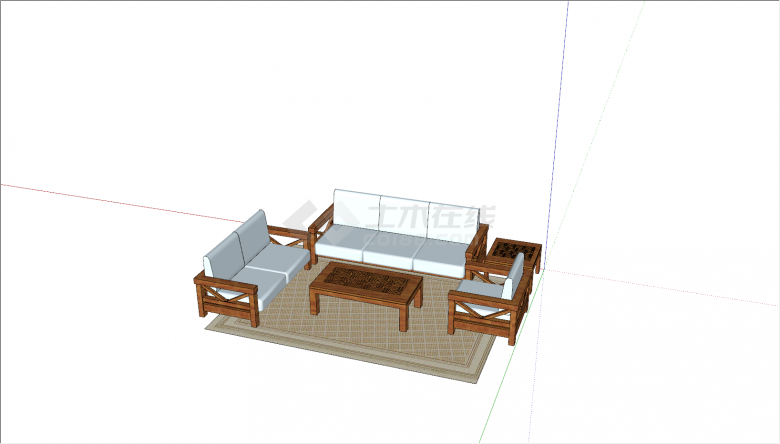 中式实木软座沙发组合家具su模型-图一