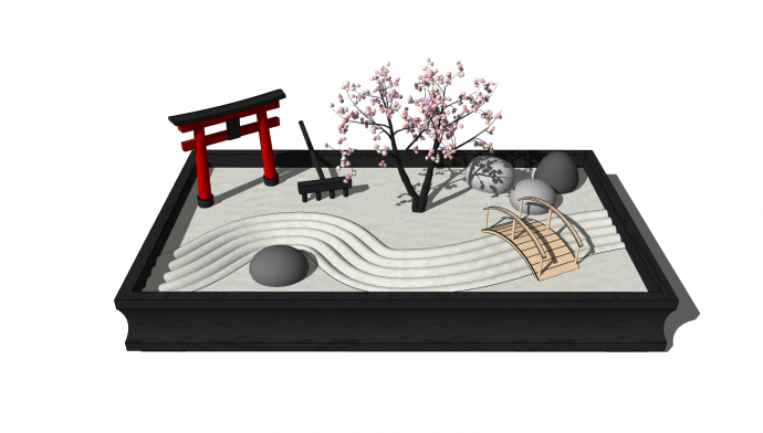 小型日式方型景观su模型_图1