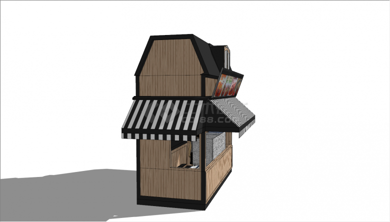 现代木屋小型快餐售卖亭SU模型-图二