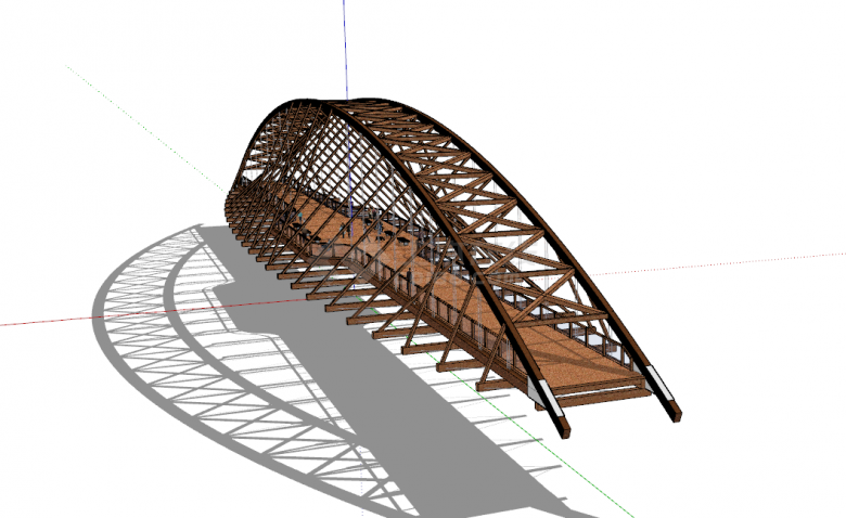 超大现代木制景区桥梁su模型-图一