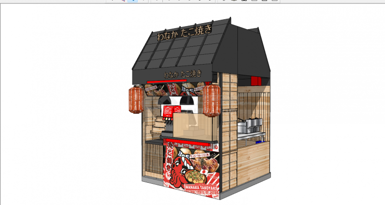 小型日式现代小吃售卖亭su模型-图一